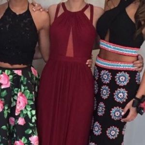 Maroon, long formal dress.